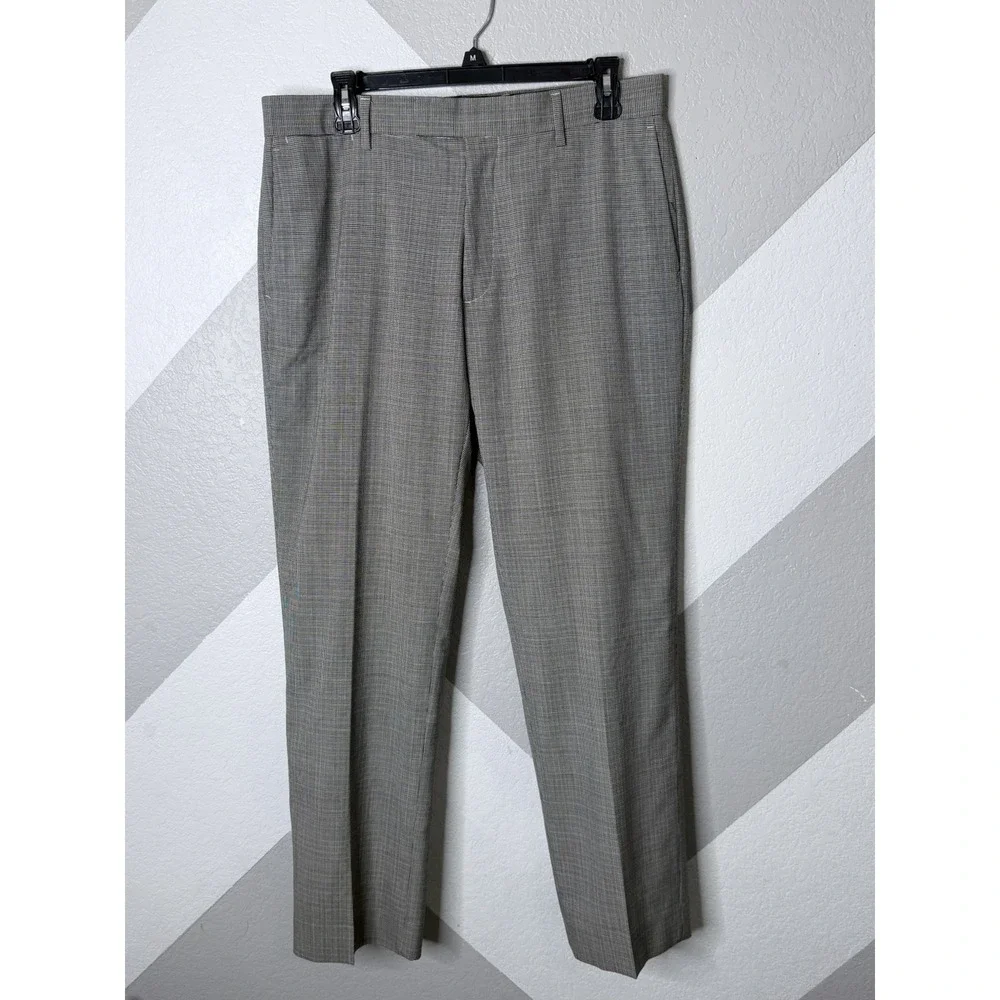 Banana Republic Mens Tailored Fit Wool Flat Dress Pants 33x30 Gray Houndstooth